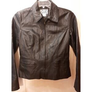 Clio Black Leather Jacket Women's Size 10 Bikercore Chic Classic Goth Minimalist
